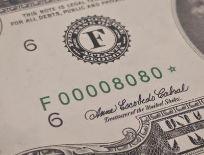 2003年美国2元，F区补号券，小号8080，圆圆靓号 - 2003年美国2元，F区补号券，小号8080，圆圆靓号