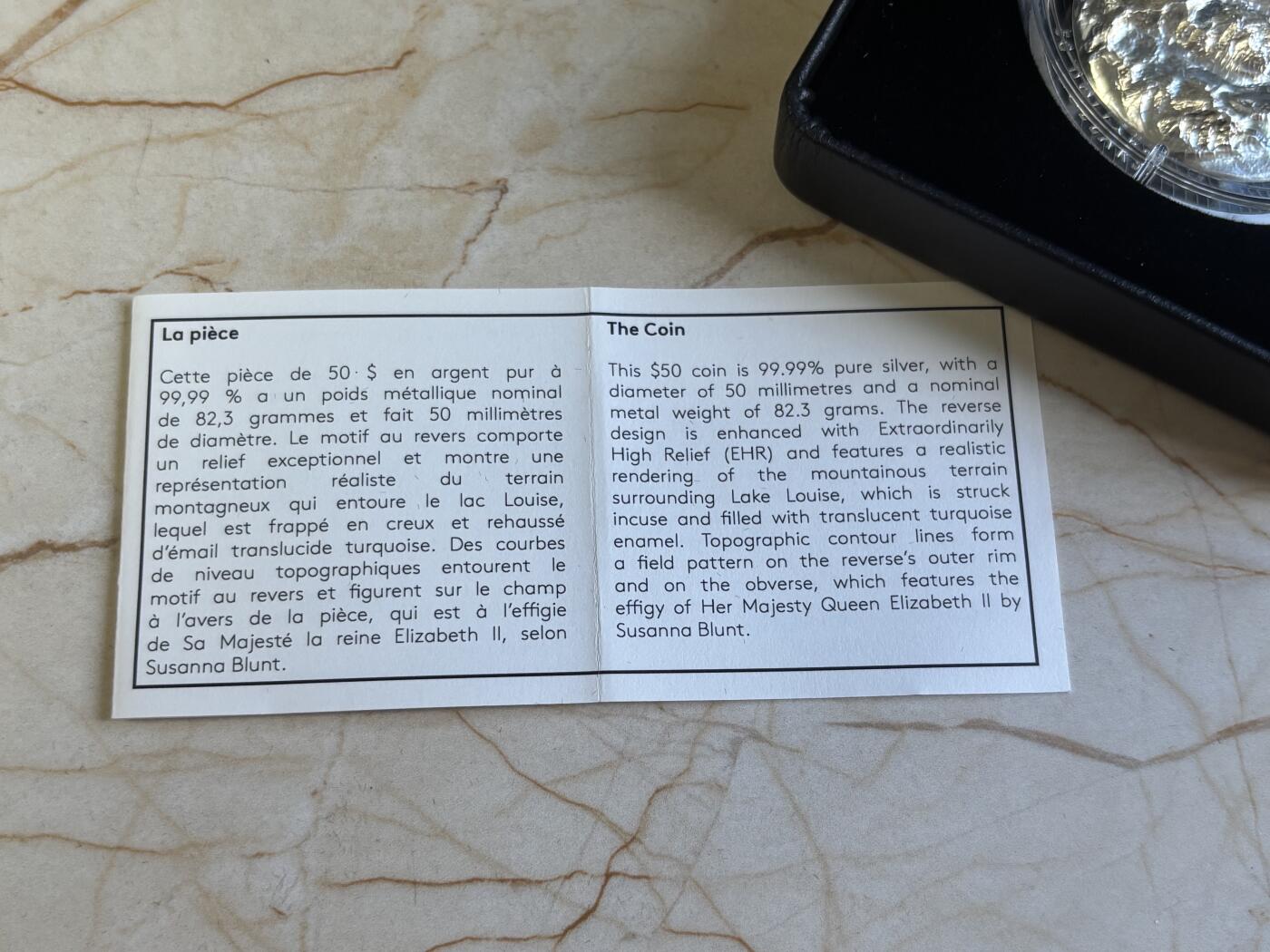 第197期拍卖 加拿大2021年落基山脉明珠路易斯湖潮82.3克高浮雕银币，9999银，发行3000枚，82.3克