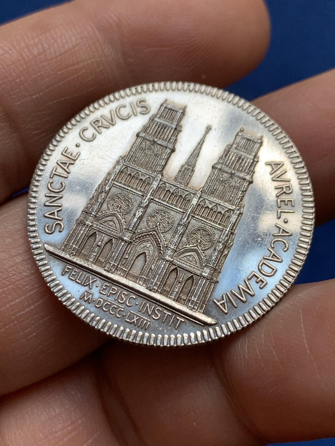 《竞宝斋》第477场 周日，周一 2场连拍 （全场包邮）欢迎送拍 法国圣十字学院银章，正面奥尔良大教堂，ARGENT，13.3克，32.2mm