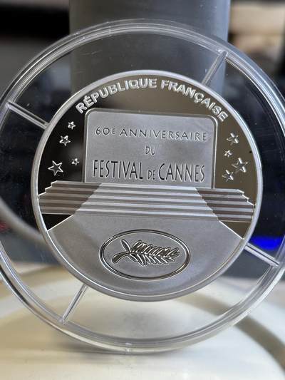 法国2007年戛纳电影节5盎司精制加厚纪念银币，950银，发行500枚