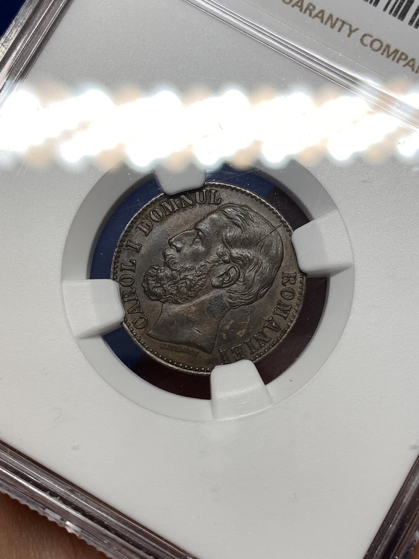 《竞宝斋》第477场 周日，周一 2场连拍 （全场包邮）欢迎送拍 NGC MS61BN 罗马尼亚1880年2巴尼铜币，好品外拍200美元左右