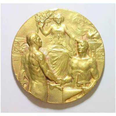 法国1900年前后 女神站像高浮雕精制大镀金章 45MM - 法国1900年前后 女神站像高浮雕精制大镀金章 45MM