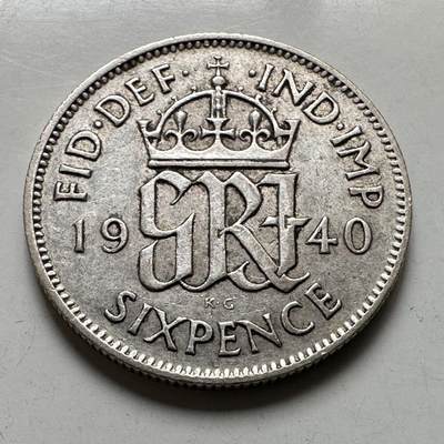 🌹外币初藏🌹🐯2026年第38场   每周二四六晚8️⃣点 世界钱币 - 英国 1940年 乔治六世 六便士银币 19.3mm 2.83g 50%银