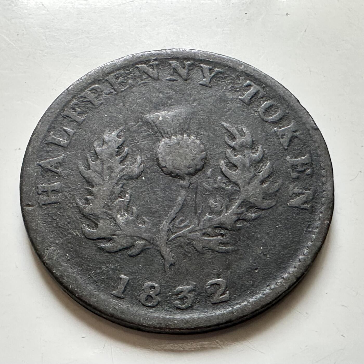 🌹外币初藏🌹🐯2026年第38场   每周二四六晚8️⃣点 世界钱币 加拿大新斯科舍1832年 乔治四世 半便士蓟花代币