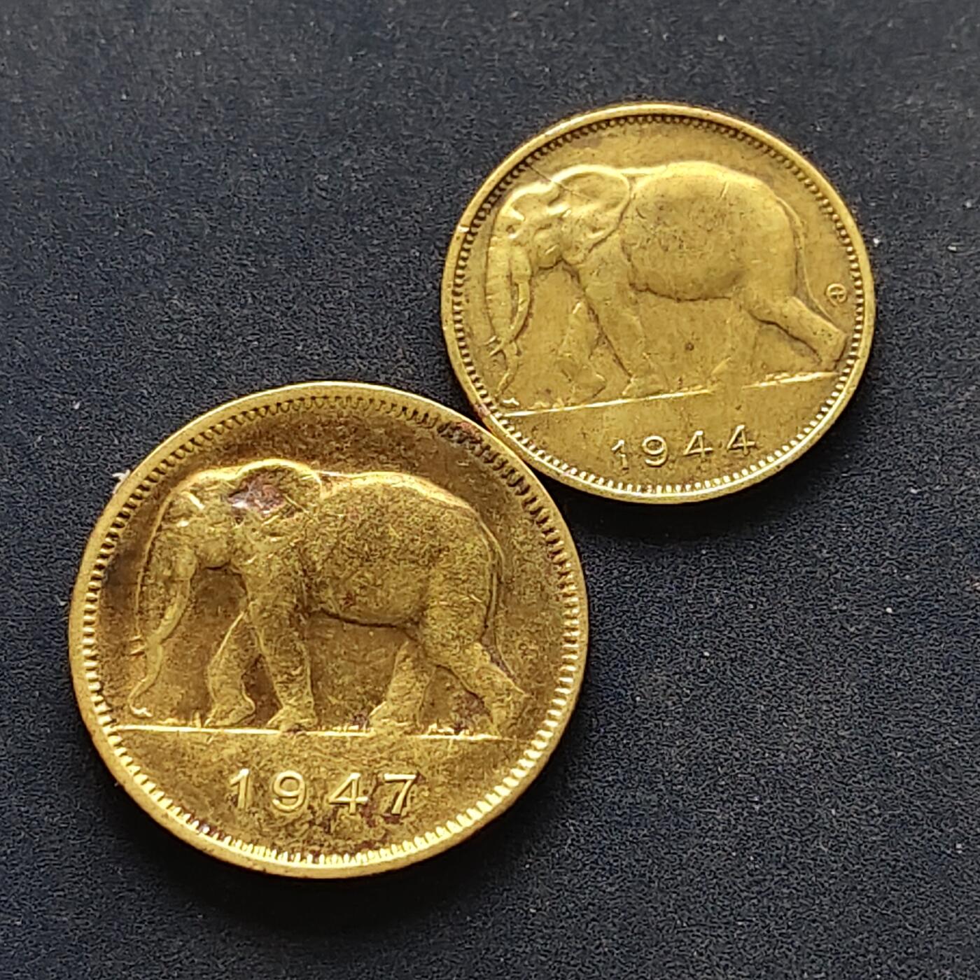 【全场包邮】纯粹捡漏拍518场 比属刚果1944-1947年大象1-2法郎2枚一组