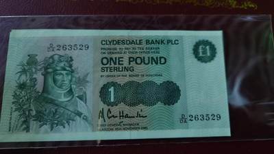 世界钱币～微拍第243期暨2026年第24期  老库存每款各1-2张清仓低价起拍 - 1985 年苏格兰1镑全新绝品无47尾号529