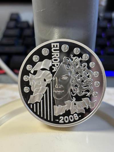 第197期拍卖 - 法国2008年欧盟轮值主席国5盎司加厚精制纪念银币，950银，发行500枚，没有塑料盒，有氧化点