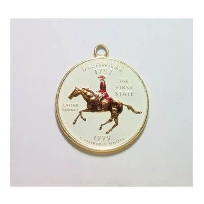 纯手工 美国1999年特拉华州 华盛顿琅彩镀金高浮雕精制币章吊坠 25MM - 纯手工 美国1999年特拉华州 华盛顿琅彩镀金高浮雕精制币章吊坠 25MM
