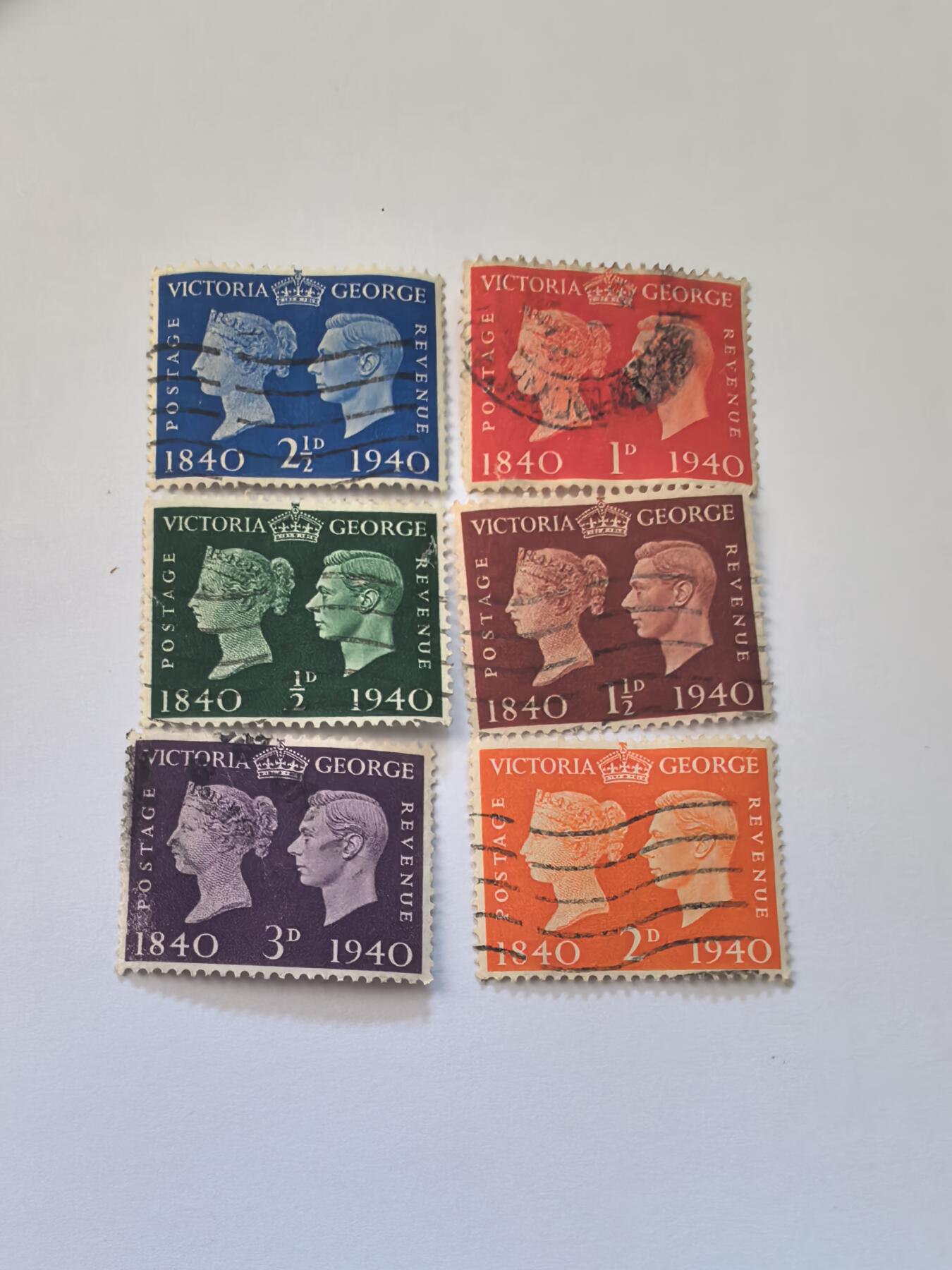 杂票 英国邮票1940年黑便士邮票百年6全旧