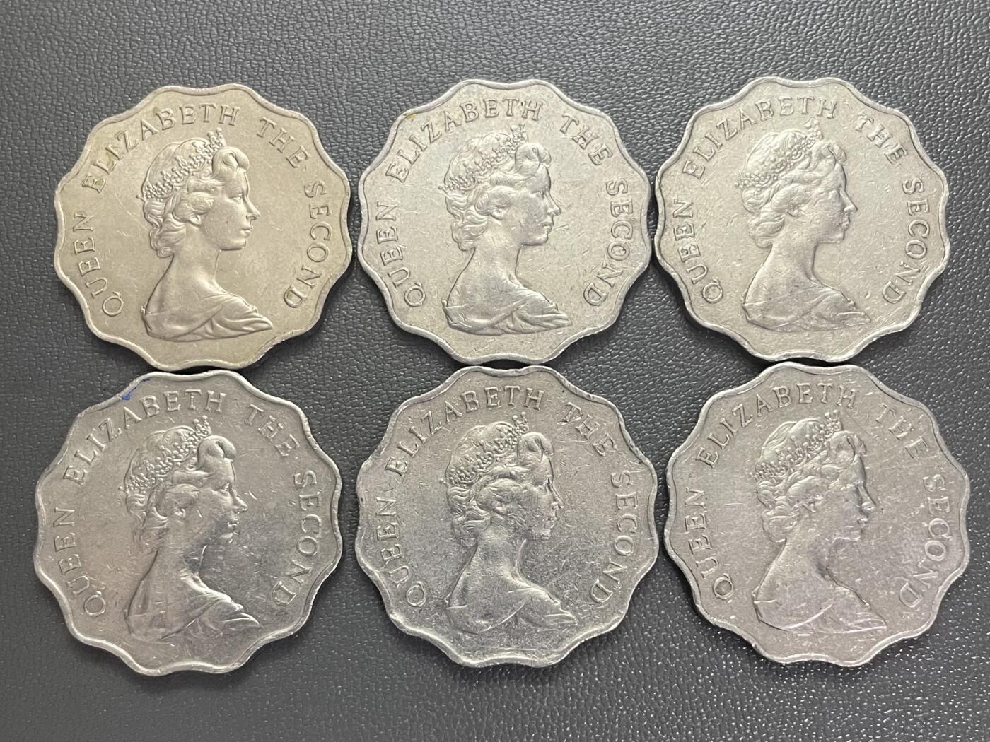 回流0405 香港1975-1984年2元 英女王头像波浪边镍币6枚