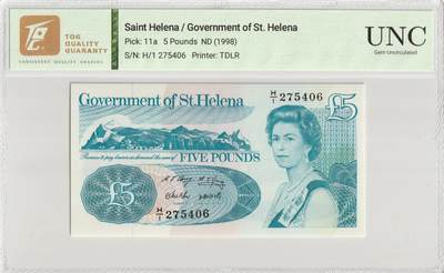 PThappally收藏第56次拍卖，英联邦地区硬币纸币 - 圣赫勒拿 1998年 5英镑 Pick 11a UNC
