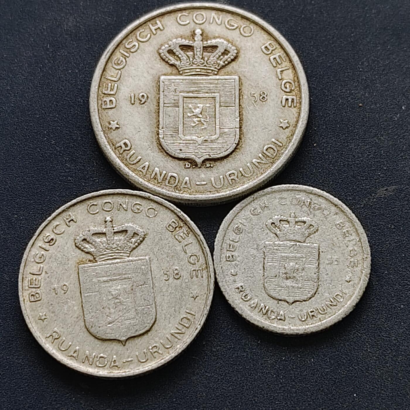 【全场包邮】纯粹捡漏拍518场 比属刚果-卢旺达-布隆迪1955-1958年3枚套币