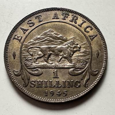 🌹外币初藏🌹🐯2026年第38场   每周二四六晚8️⃣点 世界钱币 - 英属东非 1945年 乔治六世 1先令 27.8mm-7.78g-25%银 银币