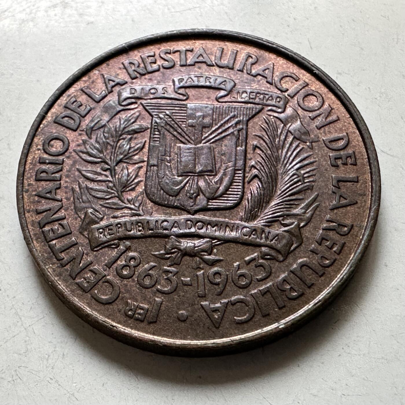 🌹外币初藏🌹🐯2026年第38场   每周二四六晚8️⃣点 世界钱币 多米尼加1963年共和国百年一分纪念币