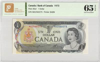PThappally收藏第56次拍卖，英联邦地区硬币纸币 - 加拿大银行 1973 年 1 元 Pick 85a1