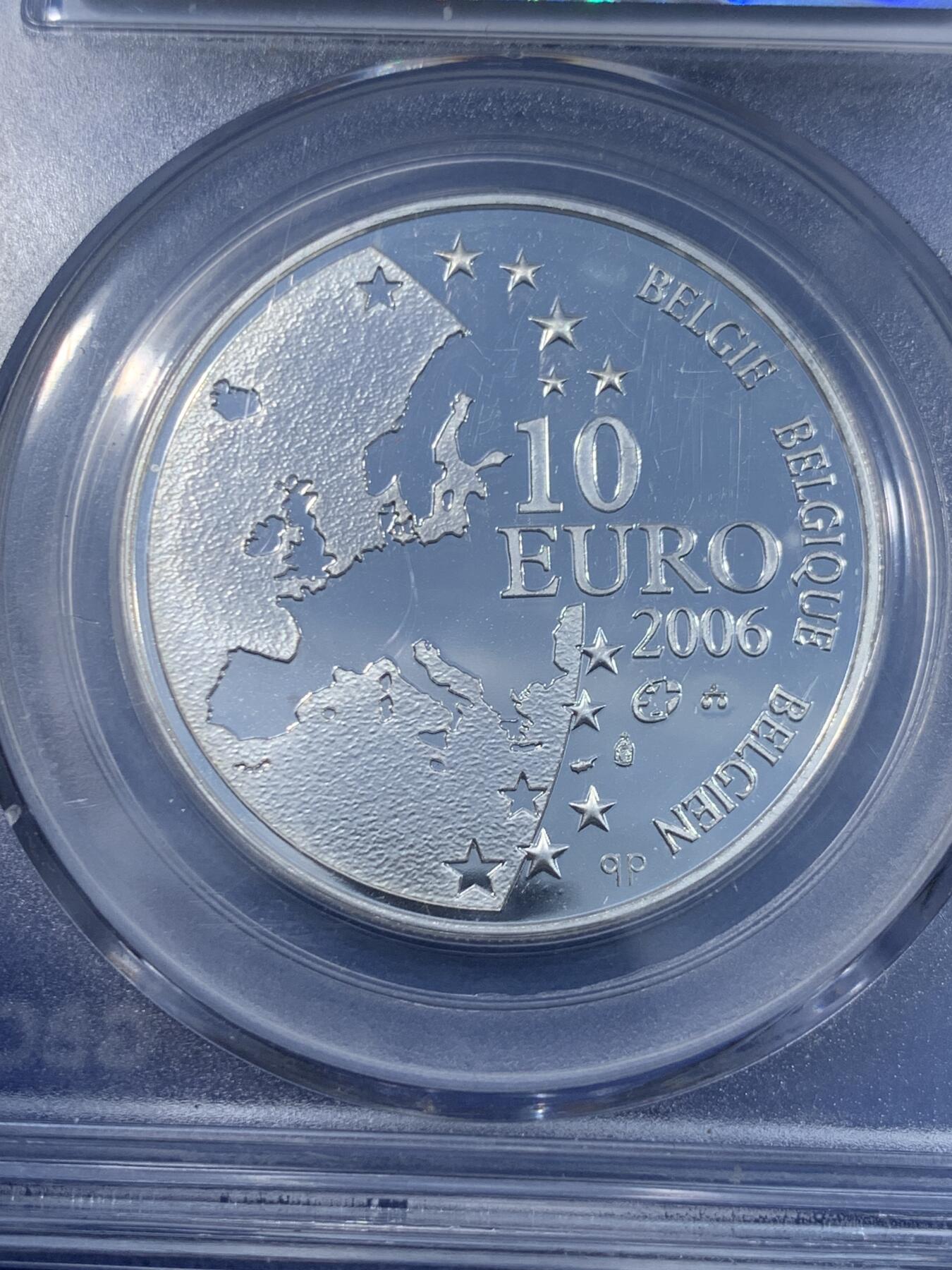 《竞宝斋》第477场 周日，周一 2场连拍 （全场包邮）欢迎送拍 公博 PF70 比利时2006年10欧元精制银币 欧洲之星系列-尤斯图斯·利普修斯逝世400周年（文学家和哲学家)  18.75克 925银 发行量5万枚