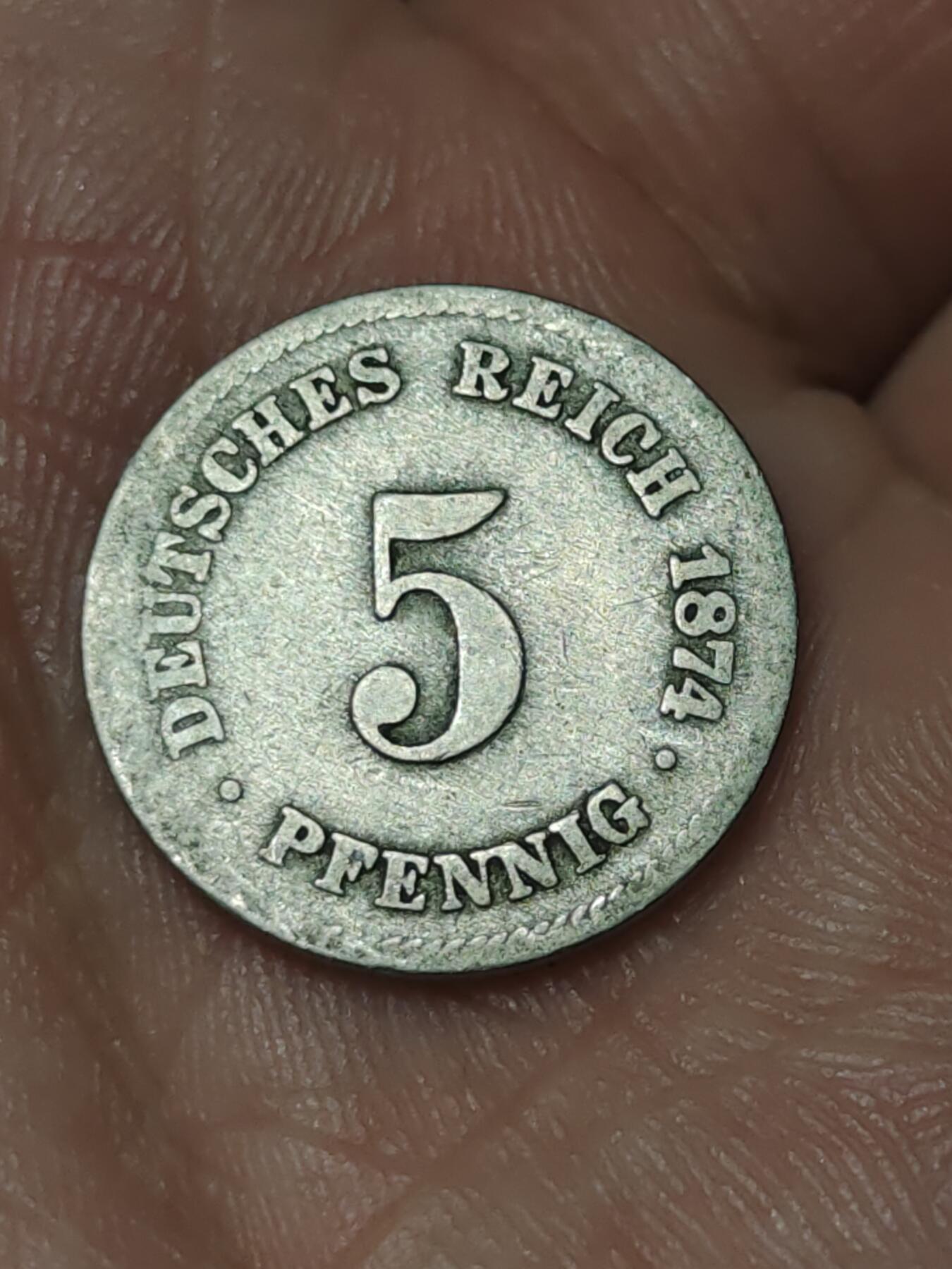 2026年第四十一场(总第二百一十场）外国好品散币场(免佣金) 德意志帝国1874年5芬尼(威廉一世时期，B标汉诺威造，首发年)
