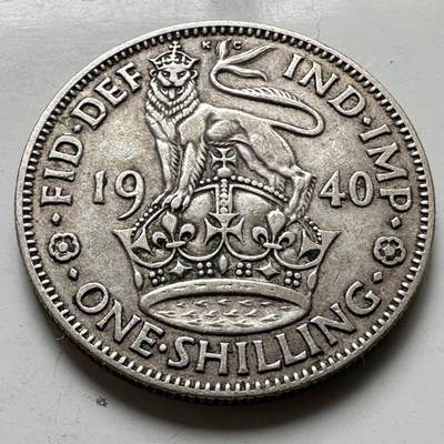 🌹外币初藏🌹🐯2026年第38场   每周二四六晚8️⃣点 世界钱币 - 英国 1940年 乔治六世 一先令银币 23.5mm 5.66g 50%银