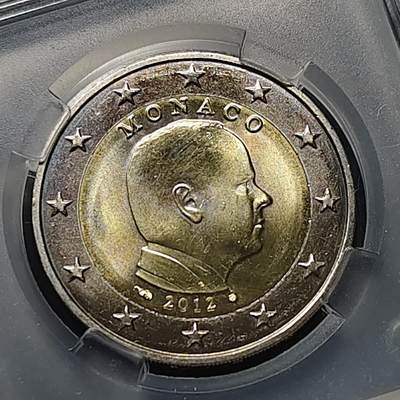 【全场包邮】纯粹捡漏拍518场 - 摩纳哥2012年2欧元阿尔伯特二世双色币（中拍3套以下拆盒发货）