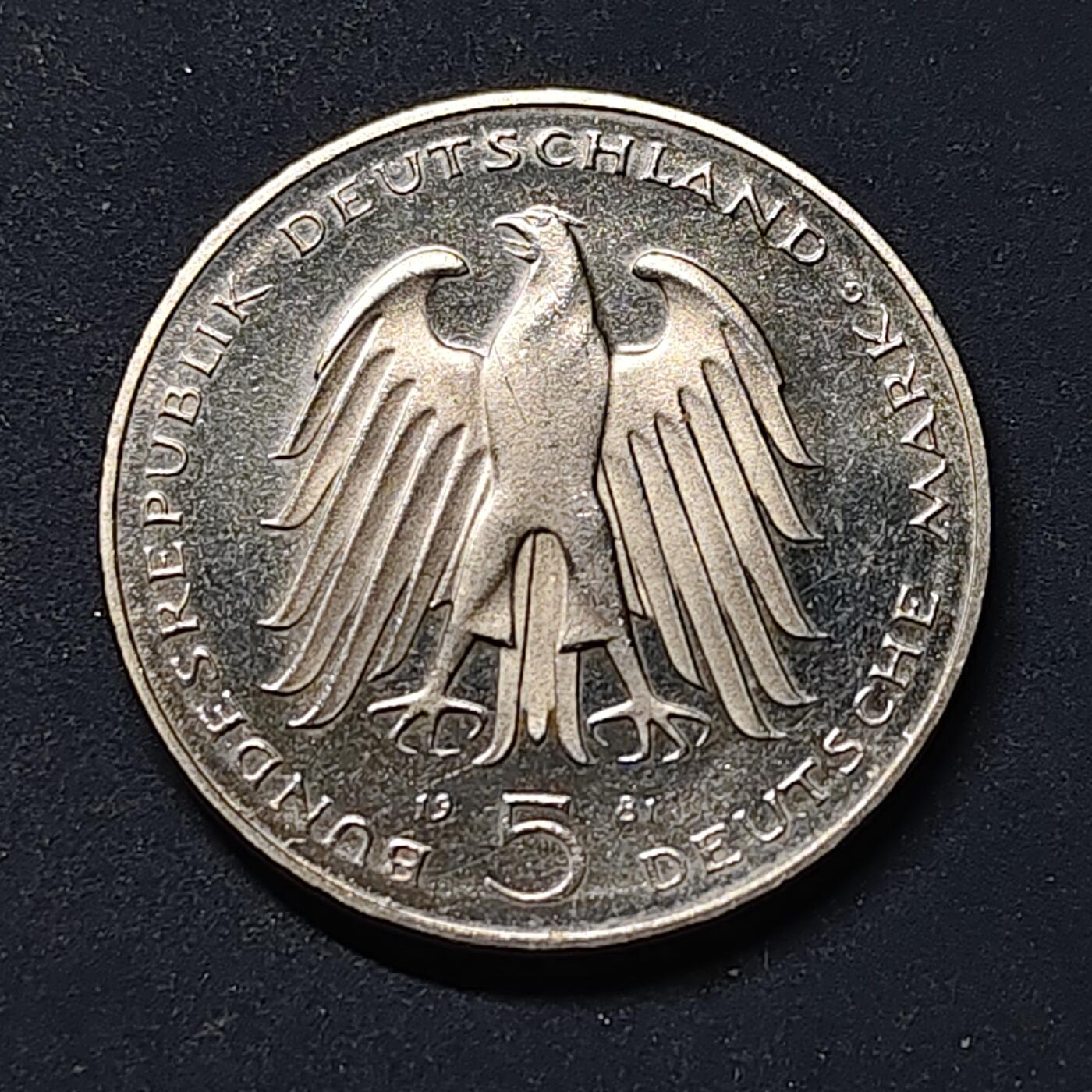 【全场包邮】纯粹捡漏拍518场 德国联邦德国1981年5马克改革之父冯·施泰因男爵（推动德国走出中世纪迈向现代化）逝世150周年精制纪念币