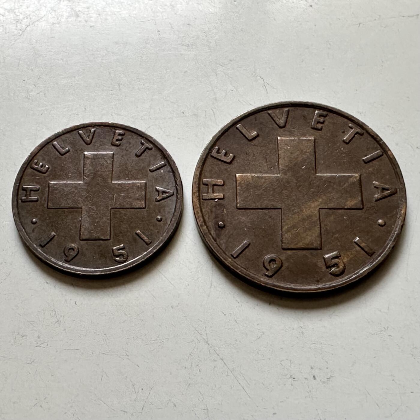 🌹外币初藏🌹🐯2026年第38场   每周二四六晚8️⃣点 世界钱币 瑞士1951年1-2分 一对