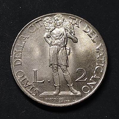 【全场包邮】纯粹捡漏拍518场 - 梵蒂冈1941年庇护十二世2里拉 UNC品相