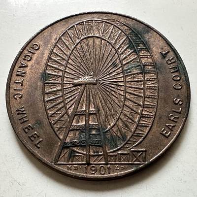 🌹外币初藏🌹🐯2026年第38场   每周二四六晚8️⃣点 世界钱币 - 英国1901年 伯爵宫 摩天轮 一便士代用币 名誉品 Token 31.8毫米