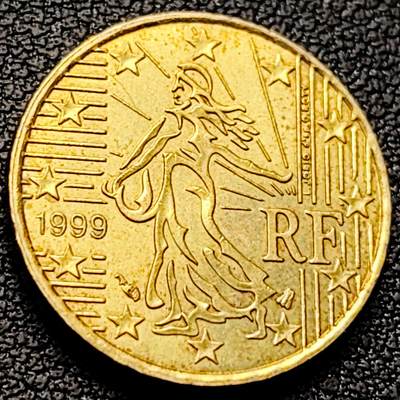 泉币菌-第220场-拍品多 请提前出价 - 欧元 法国1999年10欧分铜币 玛丽安娜 欧盟地图 19.75MM 