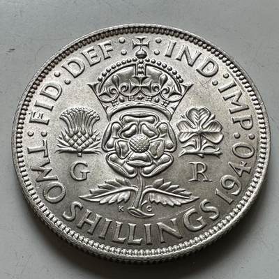 🌹外币初藏🌹🐯2026年第38场   每周二四六晚8️⃣点 世界钱币 - 英国 1940年 乔治六世 两先令银币 28.5mm 11.31g 50%银 原光好品