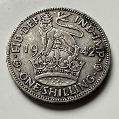 🌹外币初藏🌹🐯2026年第38场   每周二四六晚8️⃣点 世界钱币 - 英国 1942年 乔治六世 1先令 23.6mm-5.66g-50%银 银币