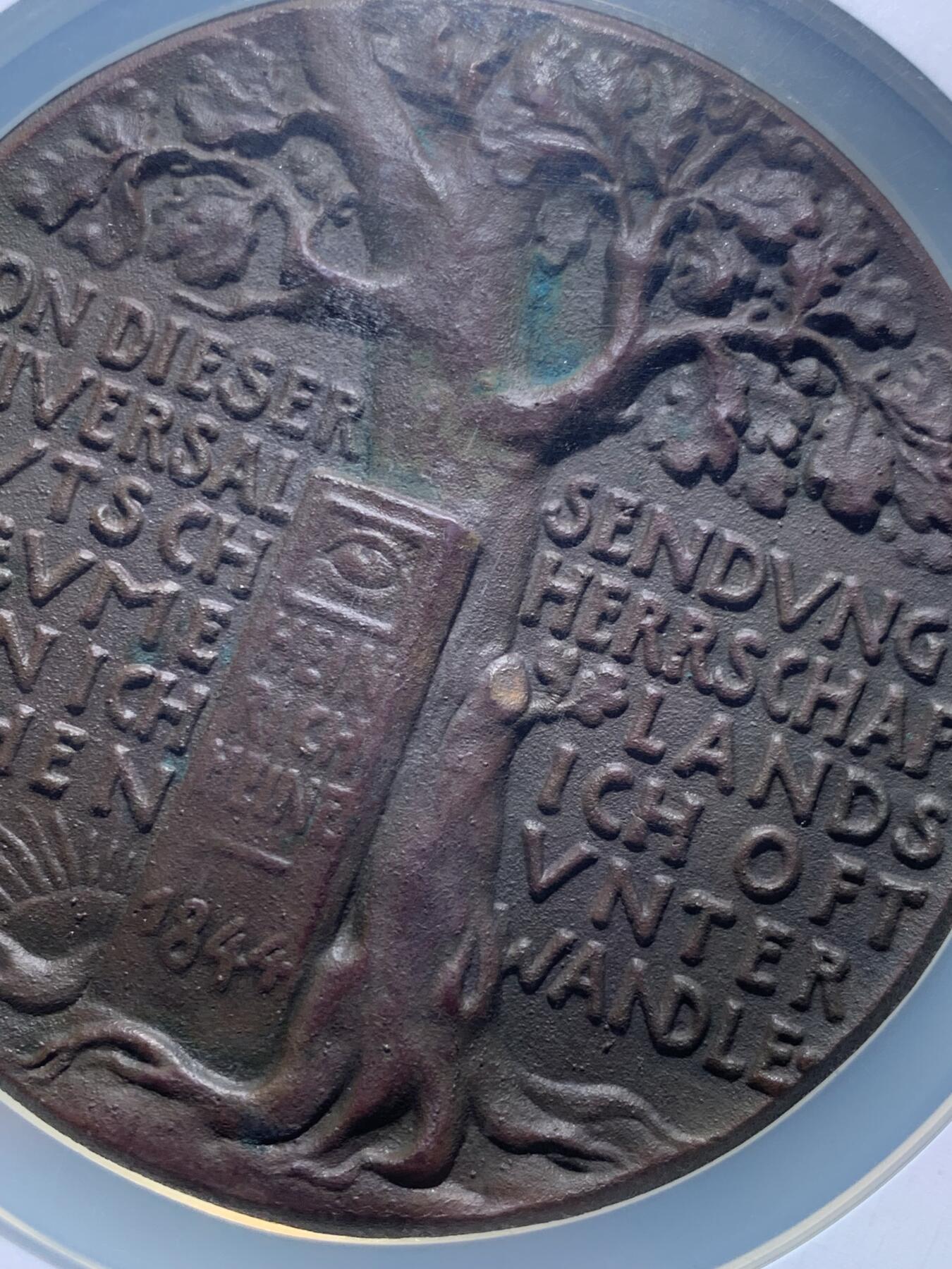 《竞宝斋》第477场 周日，周一 2场连拍 （全场包邮）欢迎送拍 NGC MS63BN 德国1918年卡尔・戈茨铜章，一战末期历史见证，时代烙印鲜明，专题收藏必备，少见超大铜章，约83mm直径，加大加厚盒。