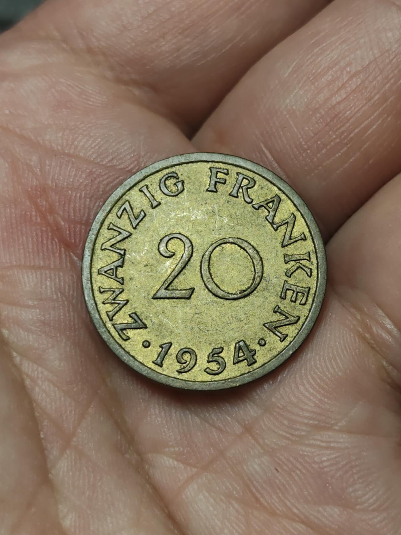 2026年第四十一场(总第二百一十场）外国好品散币场(免佣金) 法占德国萨尔州1954单年份20法郎