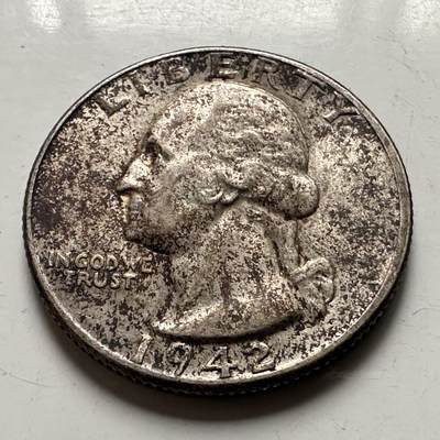 🌹外币初藏🌹🐯2026年第38场   每周二四六晚8️⃣点 世界钱币 - 美国 1942年 乔治·华盛顿 25美分 24.3mm-6.25g-90%银 银币