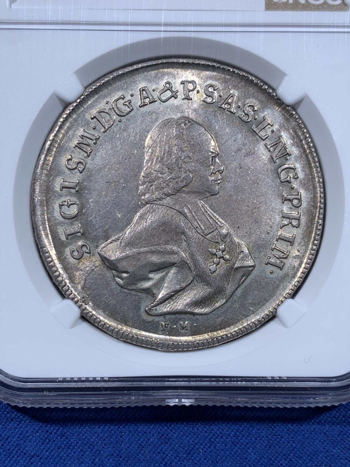 《竞宝斋》第477场 周日，周一 2场连拍 （全场包邮）欢迎送拍 唯一冠军分 NGC MS63 奥地利帝国 1769年 萨尔茨堡大主教区 施拉滕巴赫泰勒大银币 少见的小人像版本 也是唯一的MS级