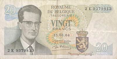 回流0405 - 比利时1964年20法郎（博杜安一世版）纸币