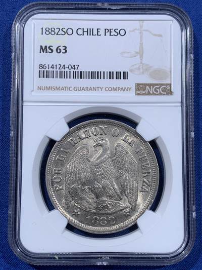 《竞宝斋》第477场 周日，周一 2场连拍 （全场包邮）欢迎送拍 - NGC MS63 智利1882年1比索大银币