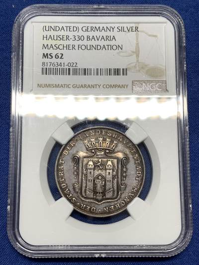 《竞宝斋》第477场 周日，周一 2场连拍 （全场包邮）欢迎送拍 - NGC MS62 德国20世纪初巴伐利亚慕尼黑玛舍尔基金会纪念银章 原味黑彩 罕见品种收藏品质
