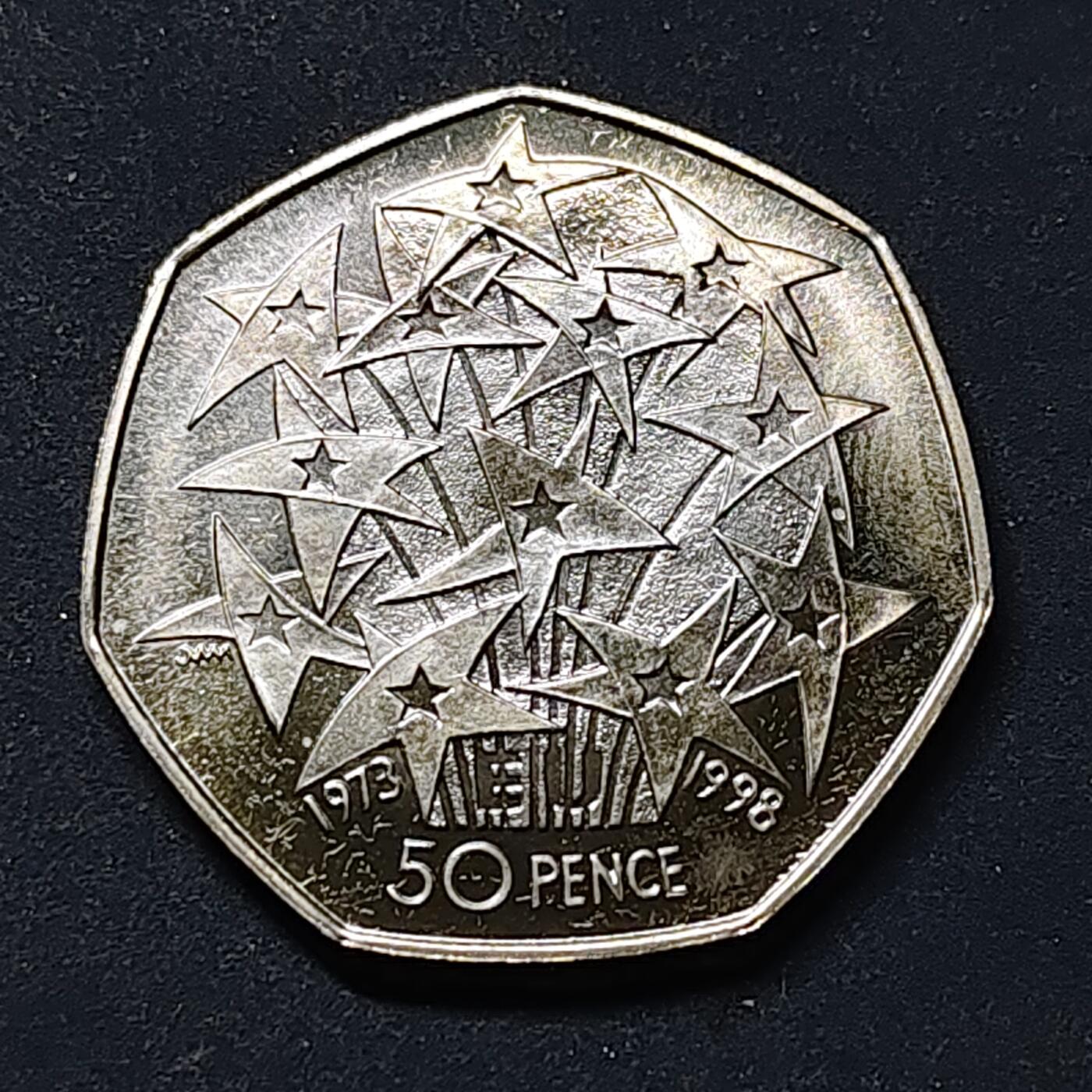 【全场包邮】纯粹捡漏拍518场 英国1998年50便士欧共体25周年纪念币