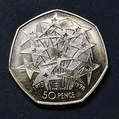 【全场包邮】纯粹捡漏拍518场 - 英国1998年50便士欧共体25周年纪念币