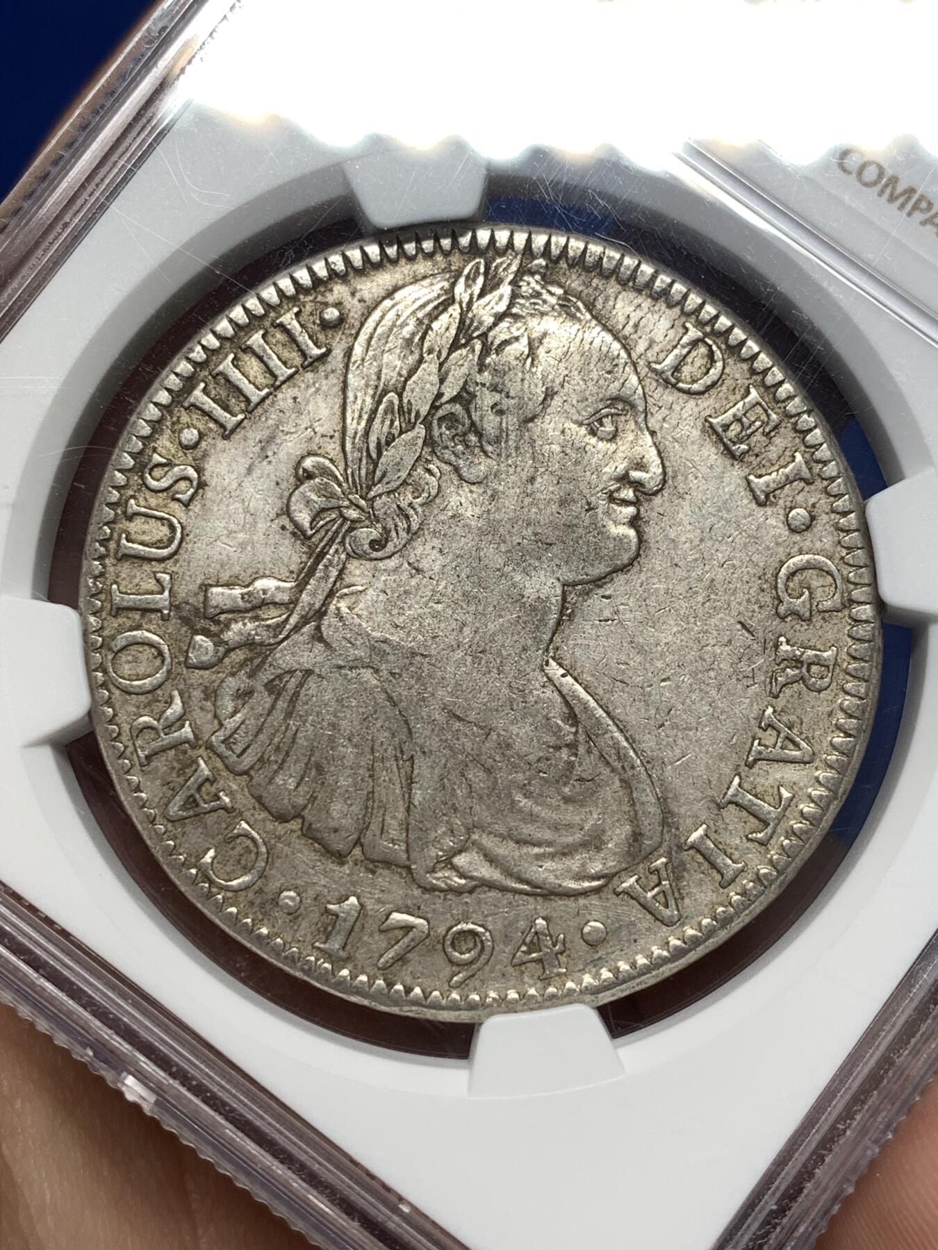 《竞宝斋》第477场 周日，周一 2场连拍 （全场包邮）欢迎送拍 NGC XF45 墨西哥 1794年 卡四双柱大银币 深打好状态