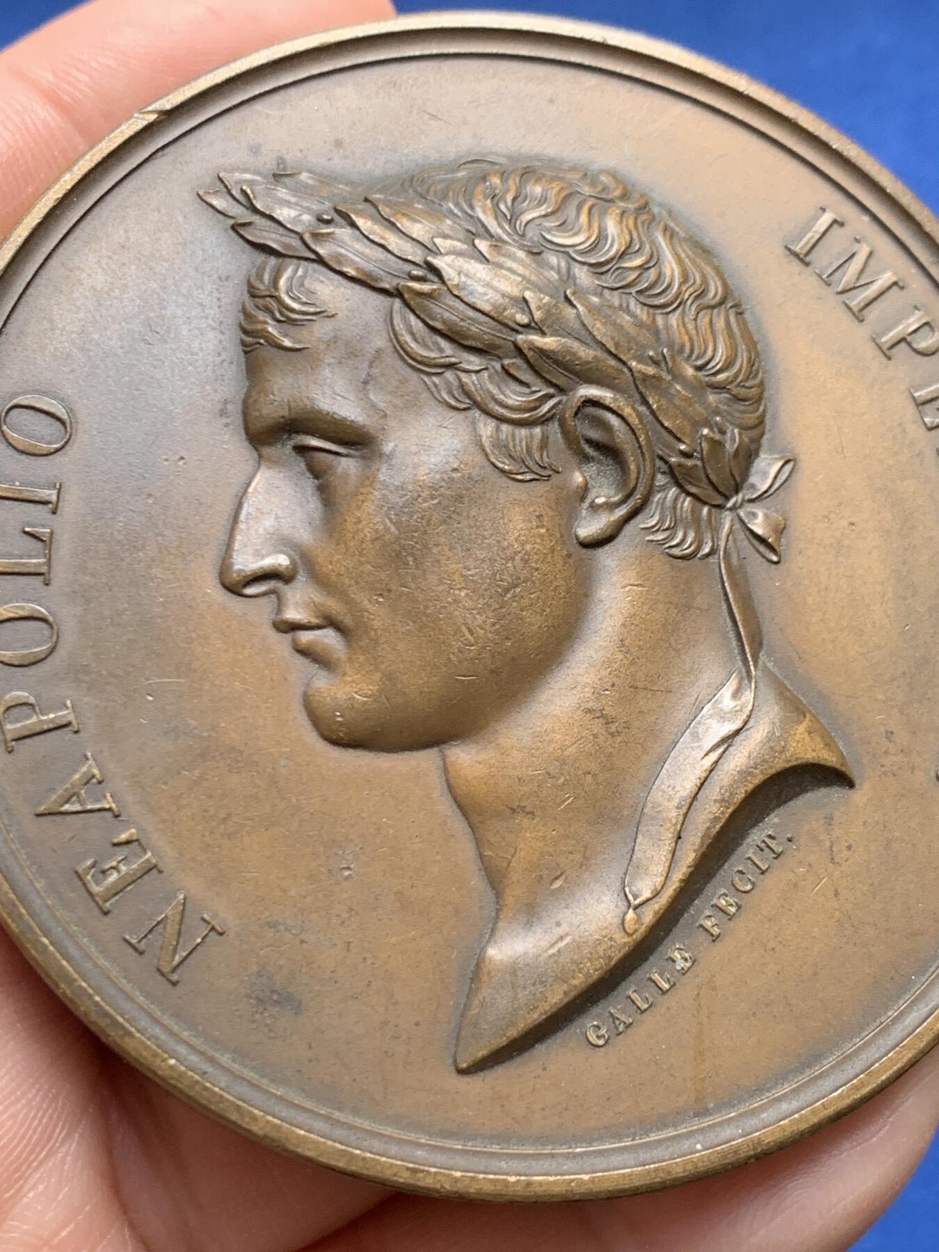 《竞宝斋》第477场 周日，周一 2场连拍 （全场包邮）欢迎送拍 纪念1804年拿破仑一世加冕纪念大铜章 164克 67.8mm 丰饶角铜标 后铸版本 细节很好得体现了原铸 大规格高浮雕