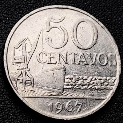 泉币菌-第220场-拍品多 请提前出价 - 塔吊巨轮 自由女神 巴西1967年 50分铜镍/不锈钢硬币25.0mm.6克