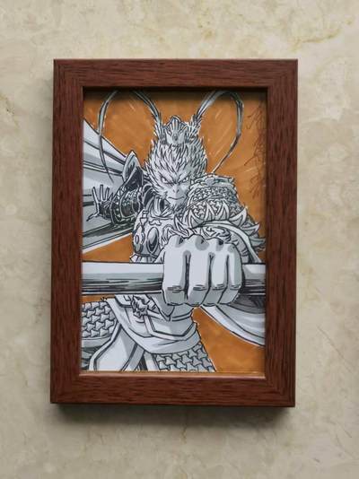 秋原瞳的小店第四十期——青梅时节雨纷纷，牧童遥指杏花村 - 手绘——黑神话既视感！酷拽齐天大圣孙悟空 李尊奇手绘卡 孤品带框