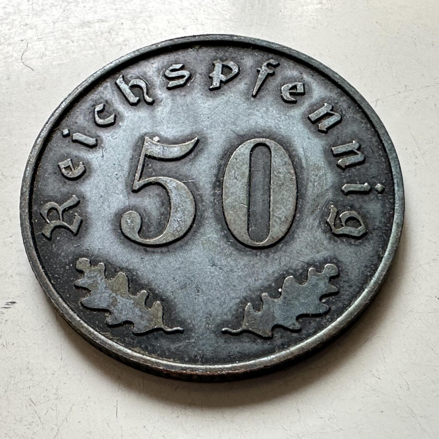 🌹外币初藏🌹🐯2026年第38场   每周二四六晚8️⃣点 世界钱币 德国1939年 党卫军SS 双闪电 50芬尼内部食堂代用币 军用代币25mm6.4克   不懂自辨！