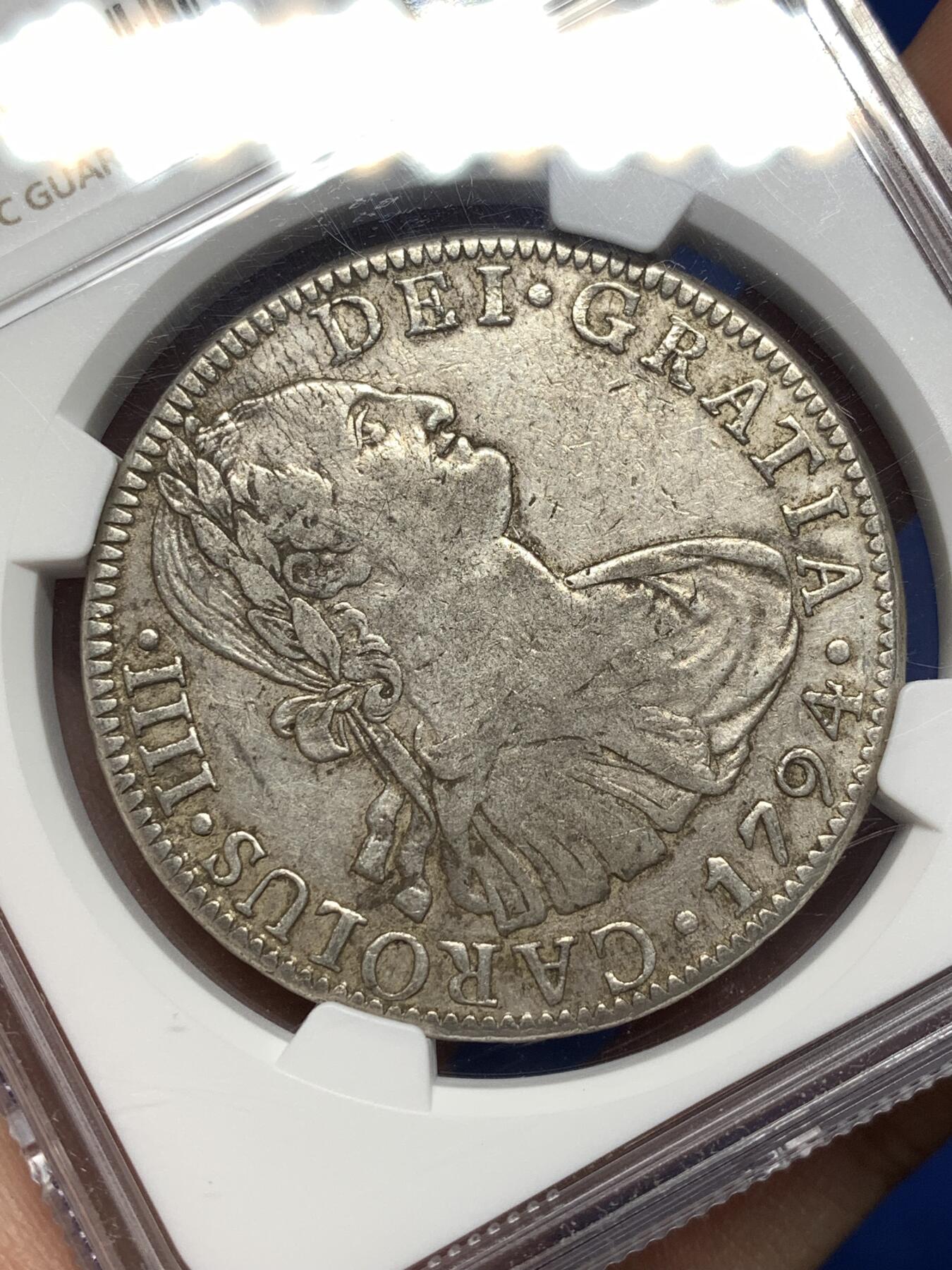 《竞宝斋》第477场 周日，周一 2场连拍 （全场包邮）欢迎送拍 NGC XF45 墨西哥 1794年 卡四双柱大银币 深打好状态