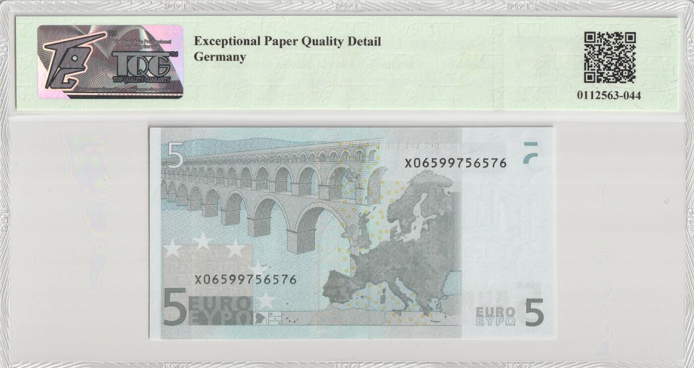 PThappally收藏第56次拍卖，英联邦地区硬币纸币 欧洲联盟中央银行 2002 5 欧元 Pick 1 (X) Germany TQG 66 EPQD Gem UNC