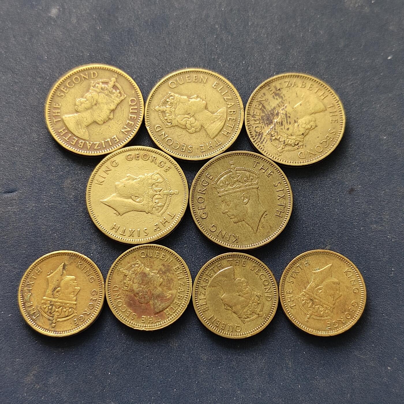 【全场包邮】纯粹捡漏拍518场 香港各年份乔治六世/女王版5仙-1毫9枚一组