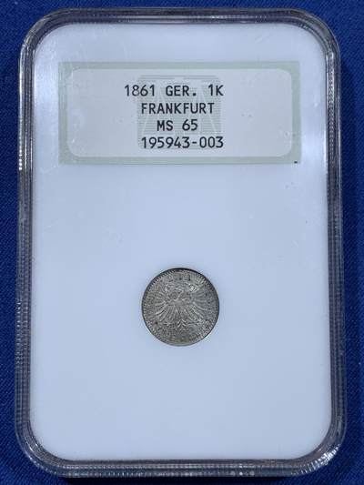 《竞宝斋》第477场 周日，周一 2场连拍 （全场包邮）欢迎送拍 - NGC MS65 德意志法兰克福1861年1克鲁泽银币
