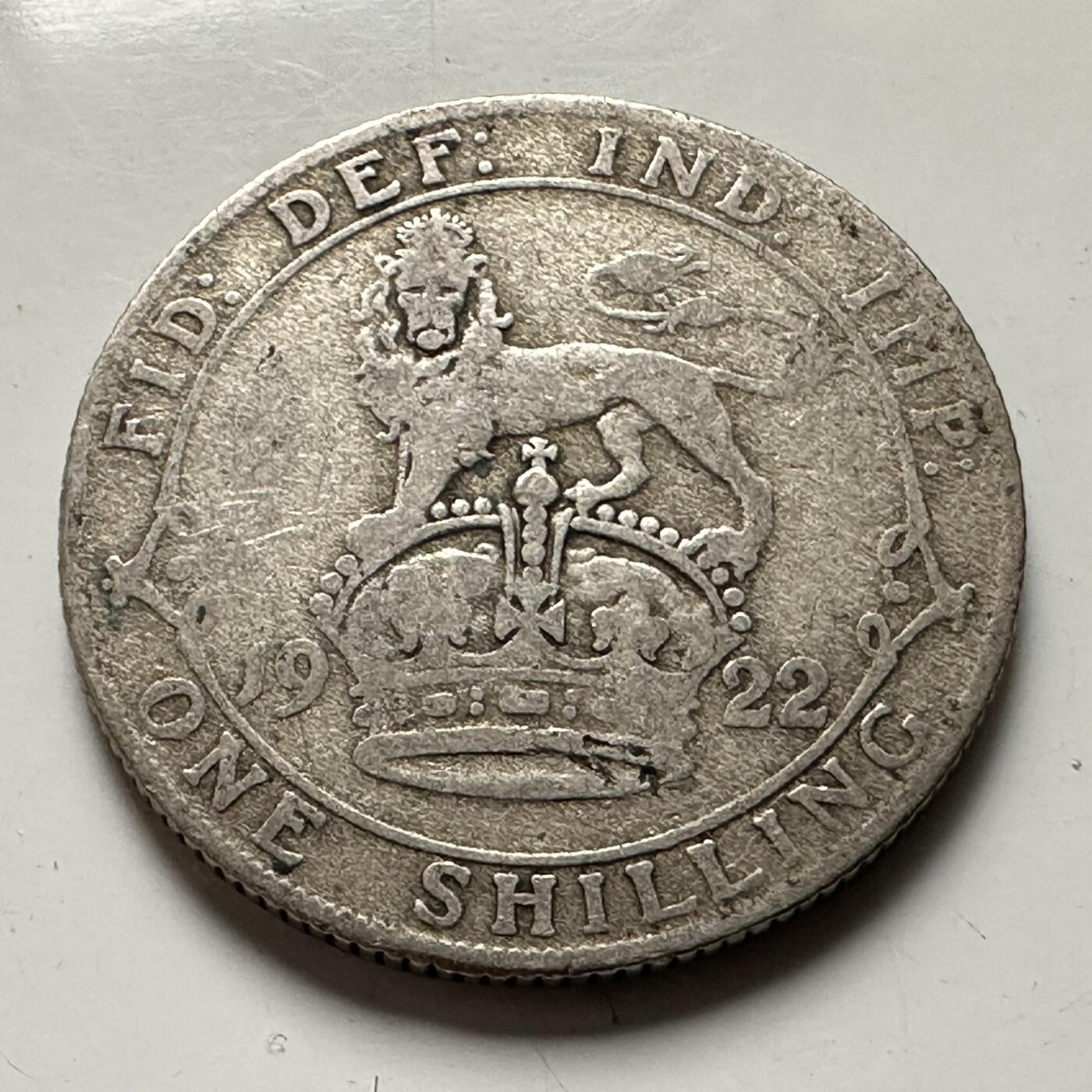 🌹外币初藏🌹🐯2026年第38场   每周二四六晚8️⃣点 世界钱币 英国 1922年 乔治五世 1先令 23.6mm-5.66g-50%银 银币 a