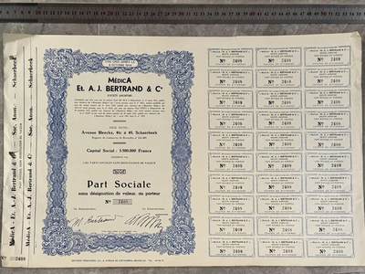  【乾奕收藏】比利时MEDICA Et A.J. BERTRAND & C°股份公司社会股，1944年10月6日后发行，注册地布鲁塞尔，资本3,500,000法郎，2,561份无面值社会股 -  【乾奕收藏】比利时MEDICA Et A.J. BERTRAND & C°股份公司社会股，1944年10月6日后发行，注册地布鲁塞尔，资本3,500,000法郎，2,561份无面值社会股